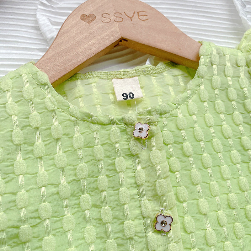 Girls suit 2023 summer new green baby girl solid color top shorts two-piece suit 11001