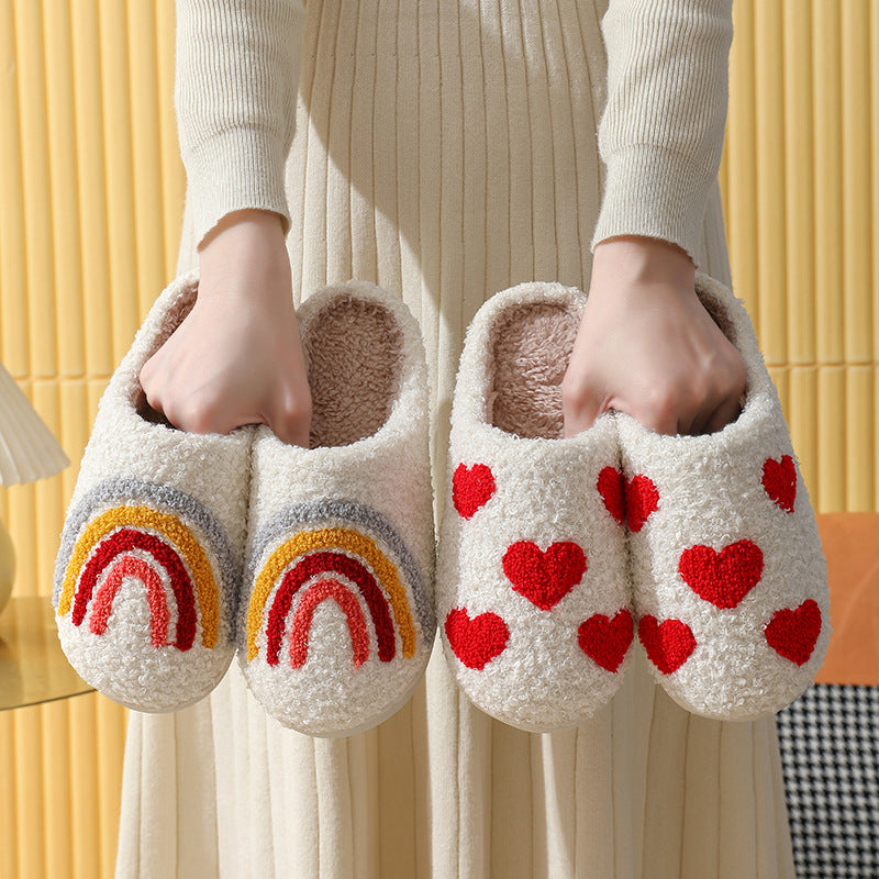 Halloween cross-border mushroom hot sale winter peach heart cotton slippers women wholesale indoor home rainbow plush warm slippers