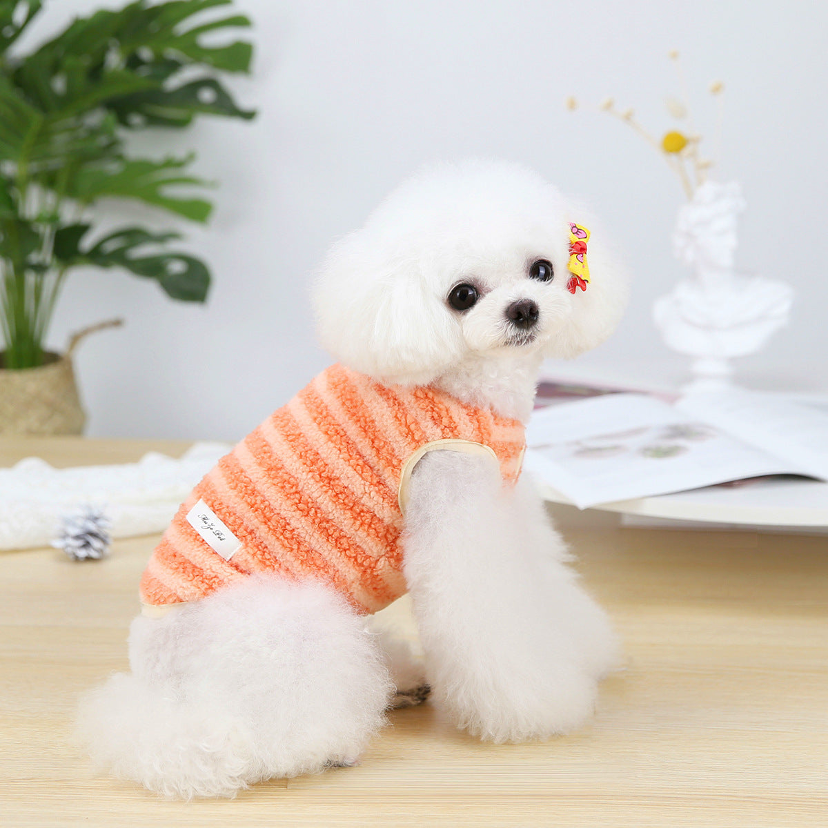 Autumn and winter small dog clothes pet Teddy Bichon striped vest pet clothing cat clothing plus velvet wholesale