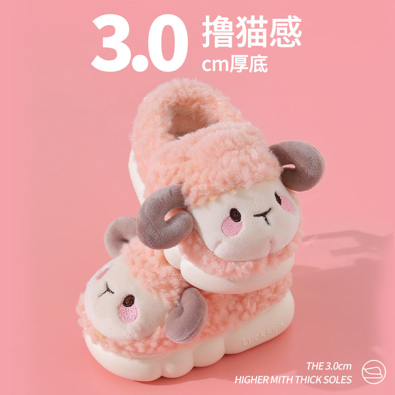Children's cotton slippers autumn and winter 2023 new boys and girls indoor heels home warm baby fur slippers
