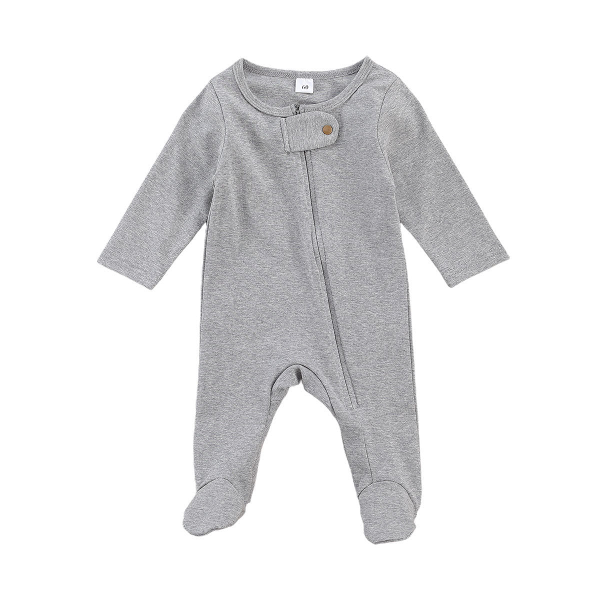 Children's clothing 2021 spring and autumn male and female baby onesies solid color long-sleeved zipper footwear romper infant clothes