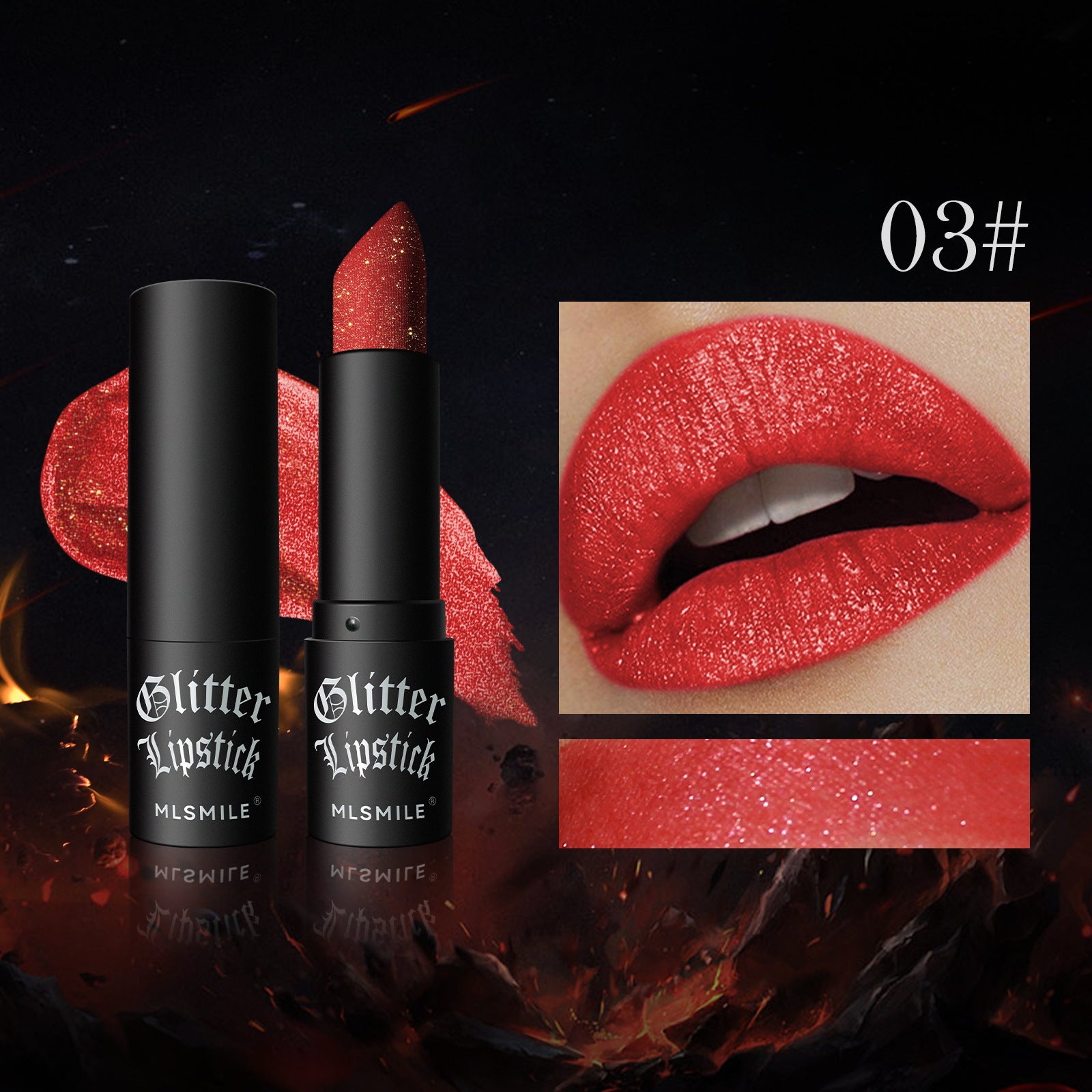 MLSMILE cross-border non-stick matte lipstick flash diamond lipstick lipstick Halloween dark vampire makeup
