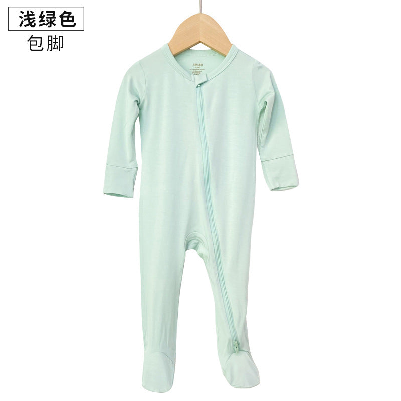 Foreign trade children's clothing bamboo fiber baby onesies spring and autumn long-sleeved newborn clothes baby romper zipper pajamas