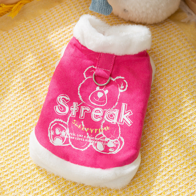 Thickened autumn and winter puppy dog clothes vest Teddy Bichon small dog can be pulled warm cat pet clothing