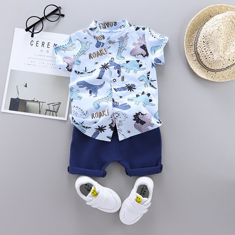 Cross-border children's clothing source manufacturers wholesale summer Korean version of thin baby suits cartoon trendy casual two-piece suits