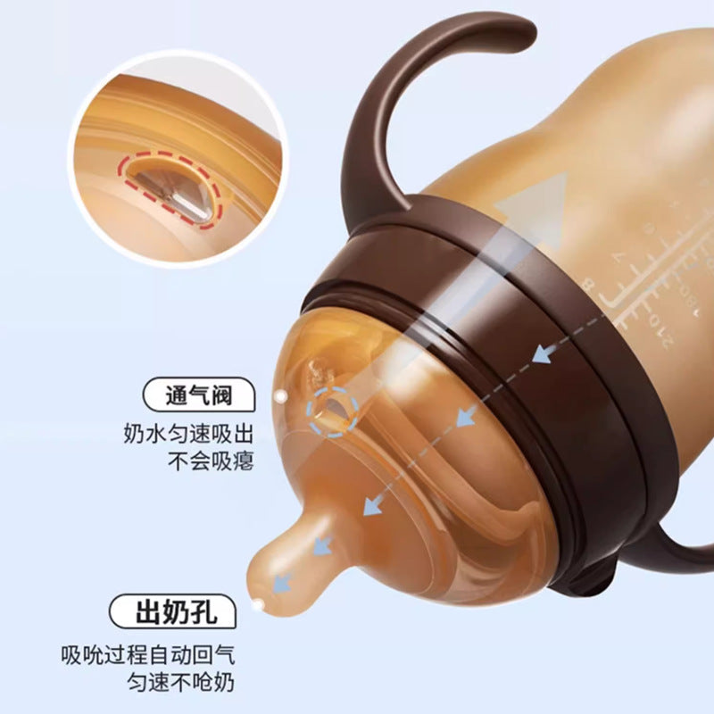 Baby weaning bottle for newborn baby liquid silicone with handle straw simulated breast milk real feel super soft cross-border