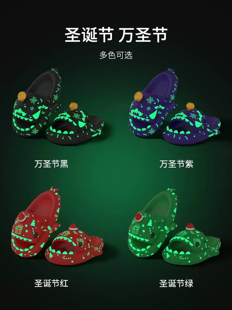 Cross-border Explosives Christmas Limited Shark Slippers Halloween Shark Slippers Female Summer Outer Wear Luminous Thick Bottom Anti-proof