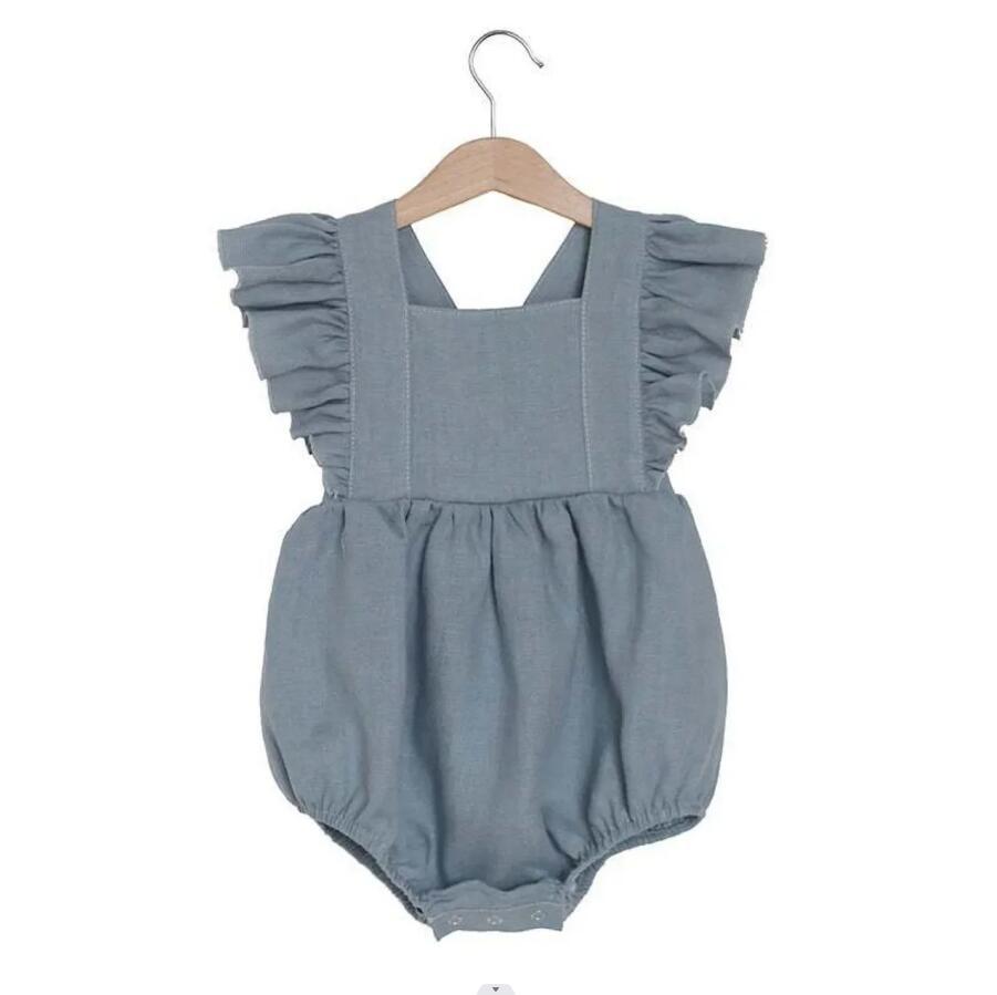 European and American baby cotton and linen romper jumpsuit crawling clothes ruffled straps fart clothes Amazon baby romper