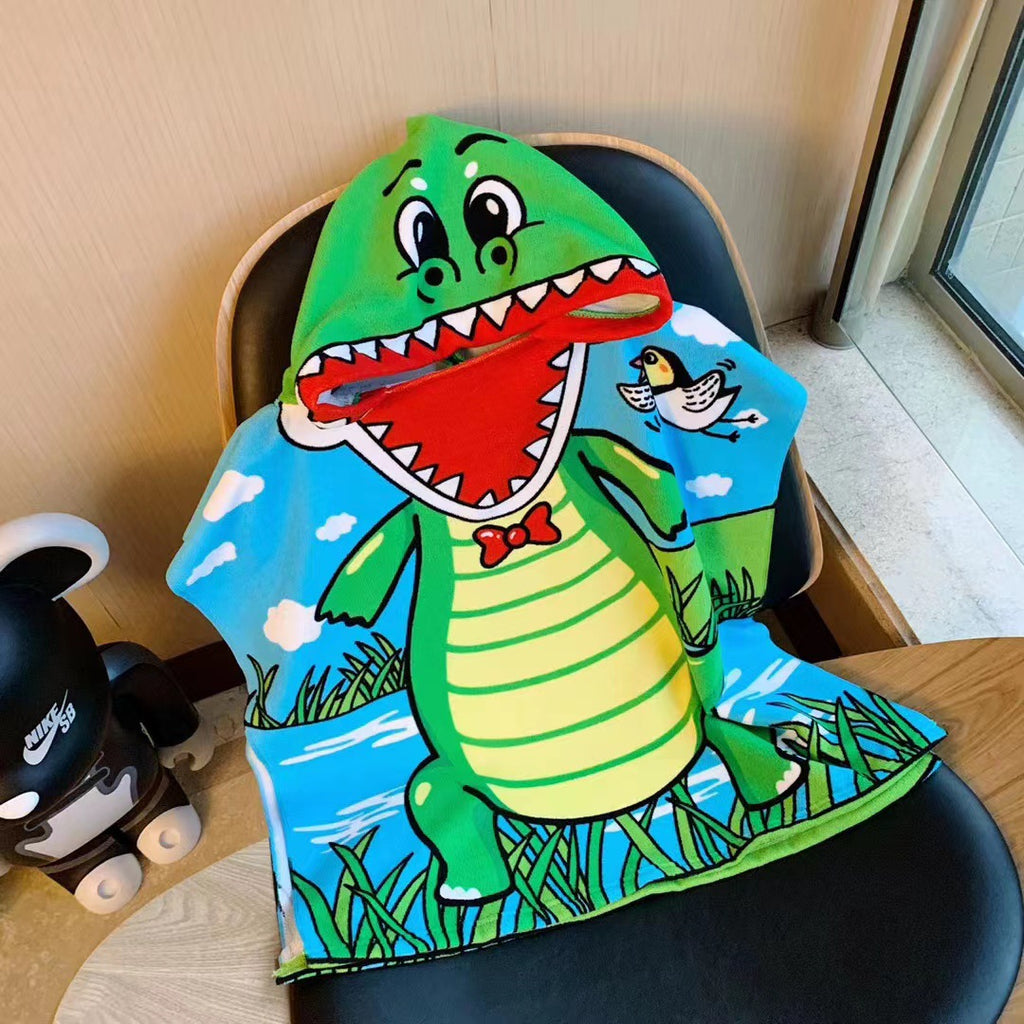 Cartoon Children's Bath Towel Cape Wearable Hooded Cape Baby Bath Absorbent Quick-Drying Beach Towel Bathrobe Towel