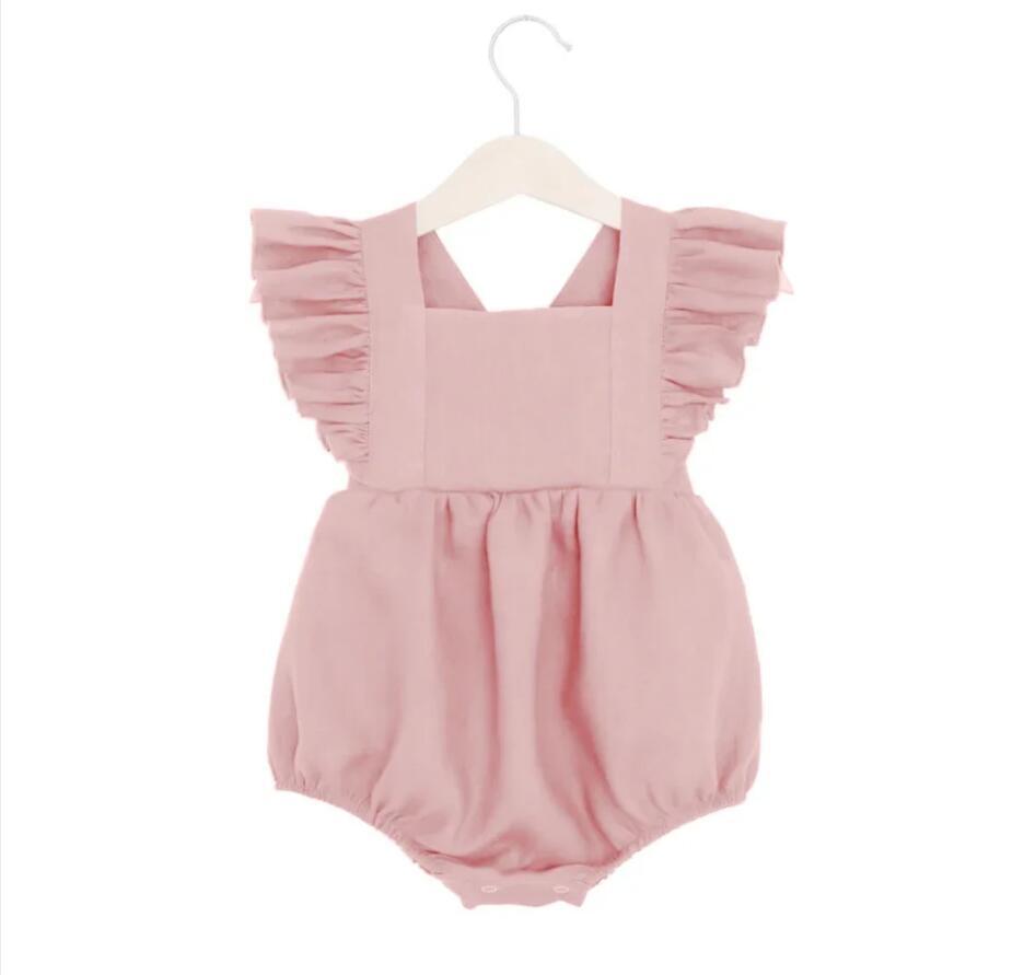 European and American baby cotton and linen romper jumpsuit crawling clothes ruffled straps fart clothes Amazon baby romper
