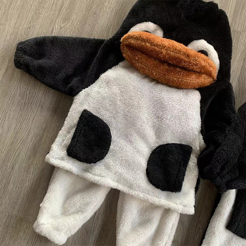 Children's flannel pajamas boys autumn and winter baby nightgown kids girls nightdress coral fleece home clothes suit