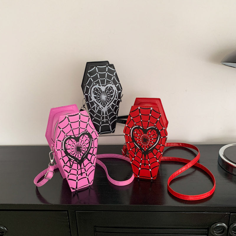 Cross-border 2024 new Halloween cross PU coffin bag European and American fashion personality funny shoulder messenger bag