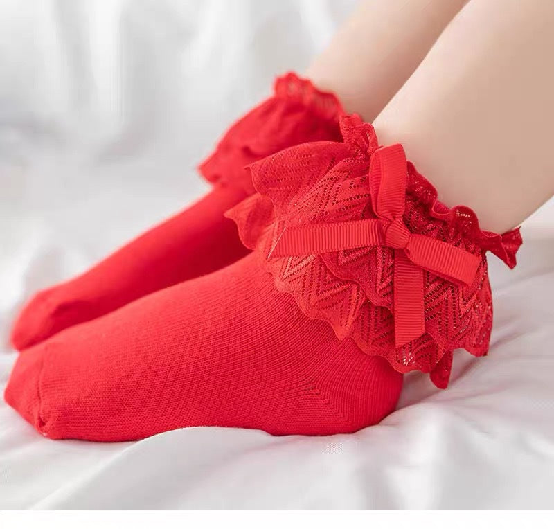 Children's socks spring autumn winter children's socks bow baby lace socks Korean baby socks lace girls princess socks