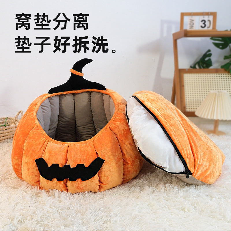 Pumpkin nest cat nest four seasons universal dog nest winter warm sleeping mat house bed pet nest Halloween supplies
