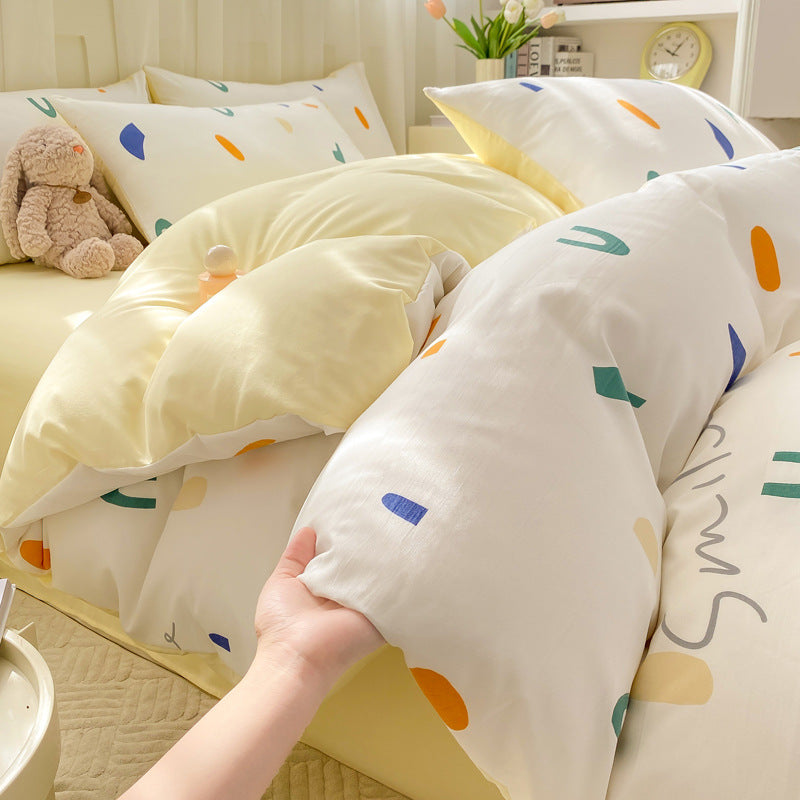 A-grade mother and baby grade four-piece set double-layer yarn pure washed cotton full quilt cover ins style bed sheet dormitory bed sheet 4 three-piece set