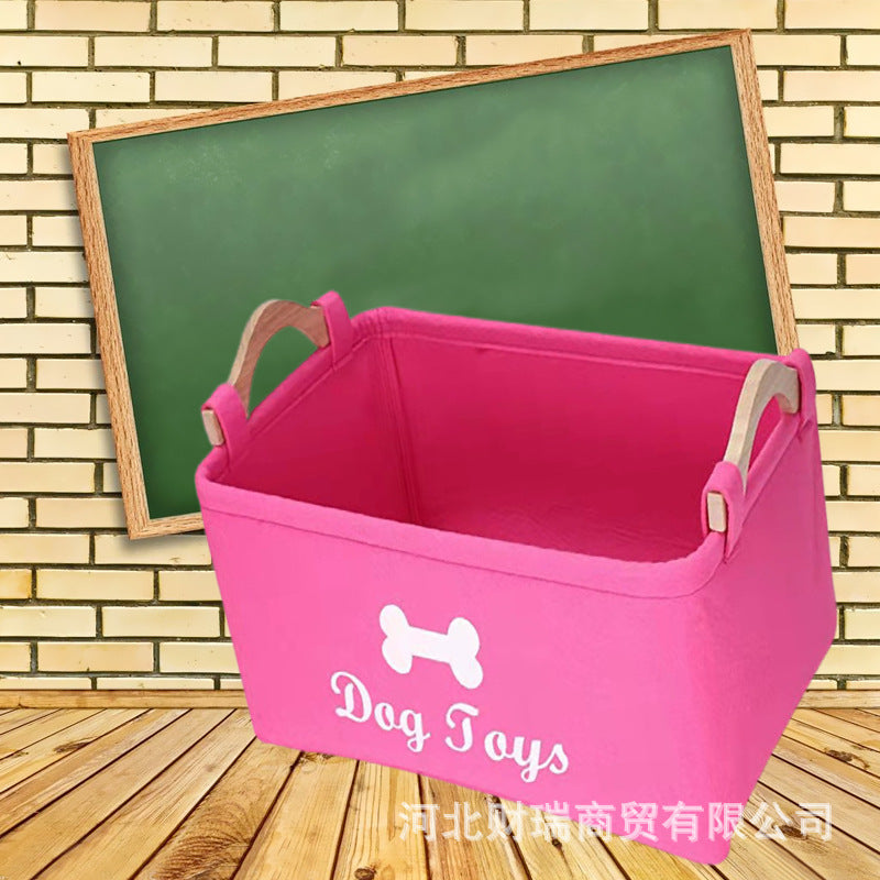 Felt toy storage box storage box pet toy storage felt box wooden handle square storage box