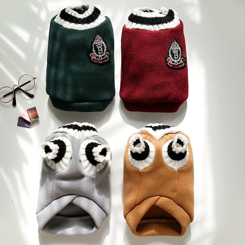 New autumn and winter knitted vest V-neck college style pet dog cat clothes vest Teddy Pomeranian supplies