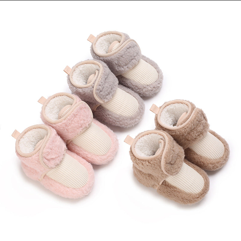Baby cotton shoes 0-1 years old plus velvet winter soft sole toddler shoes for boys and girls non-slip