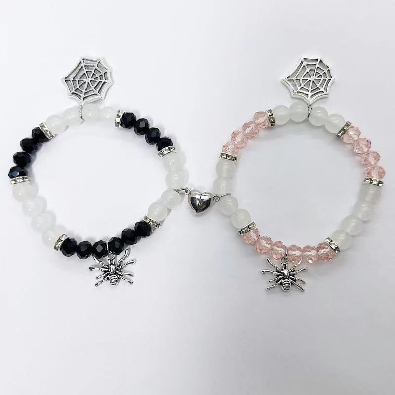 Cross-border hot selling Halloween spider love magnetic attraction bracelet beaded elastic adjustable couple holiday bracelet