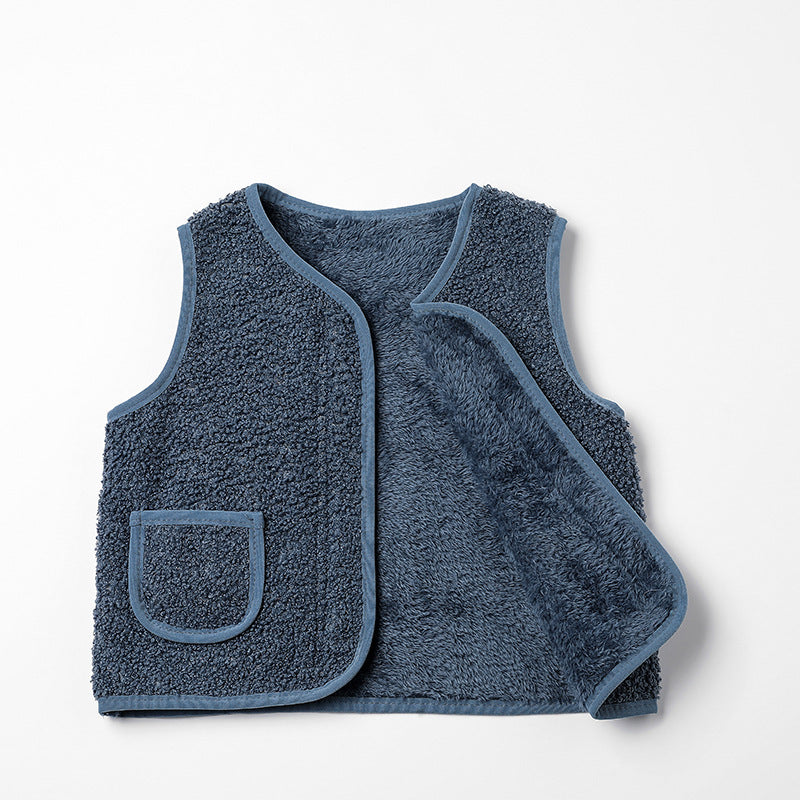 2024 autumn and winter new style boys plus velvet baby waistcoat children's outer wear lambskin vest girls warm cotton vest