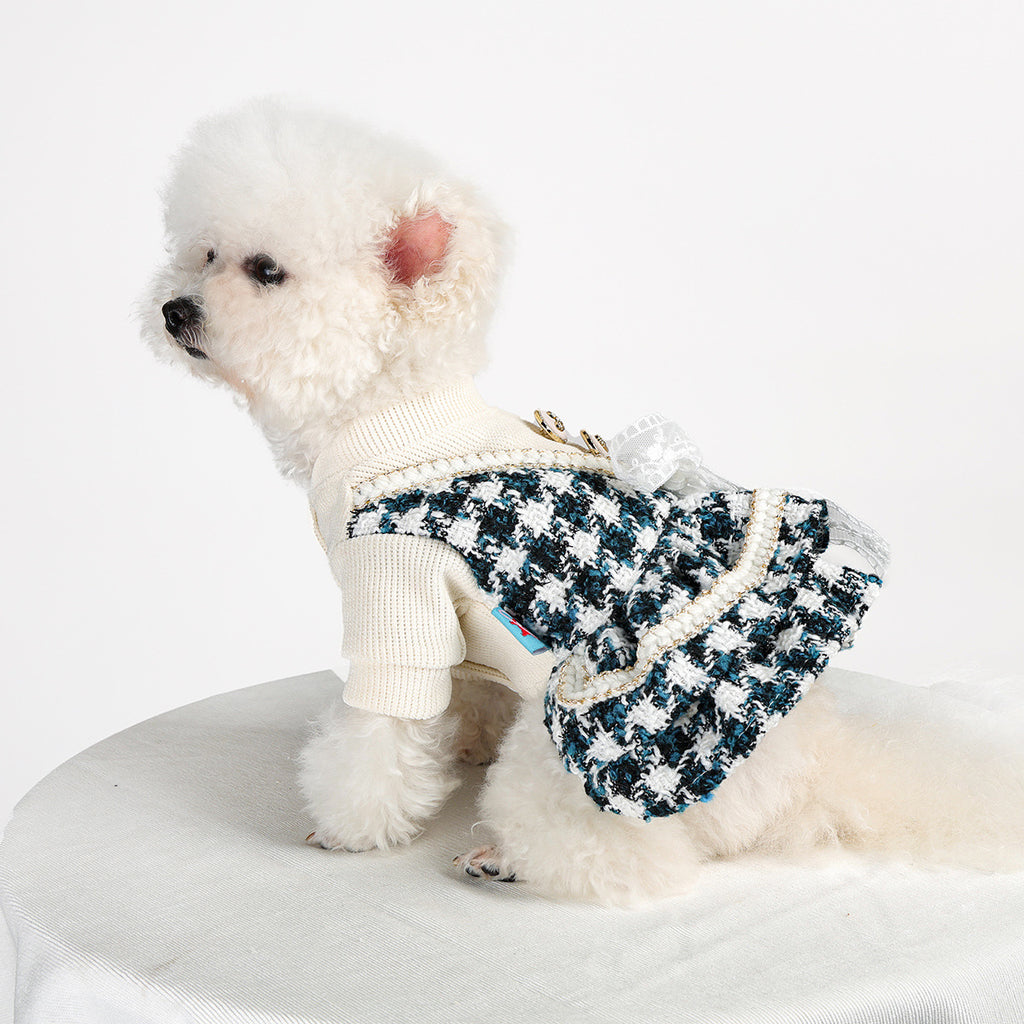 Spot cross-border hot-selling pet puppy and cat clothes source factory autumn and winter new blue noble dress skirt