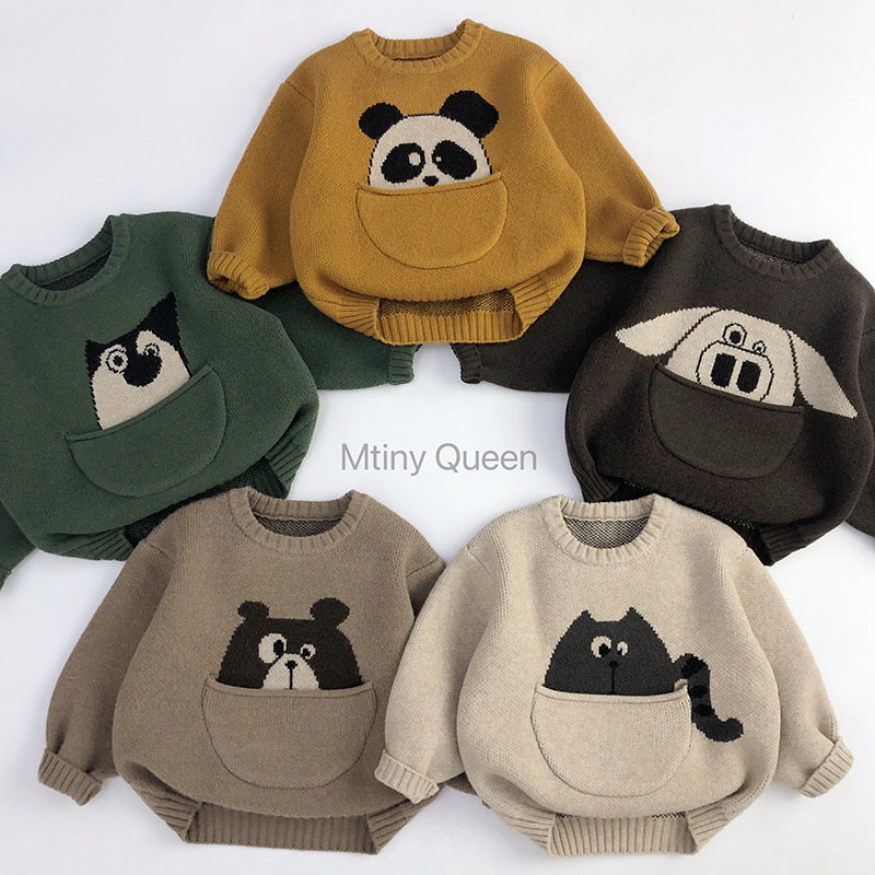Pocket baby~cute~children's sweater autumn and winter Korean version men and women's trendy cartoon pullover sweater loose