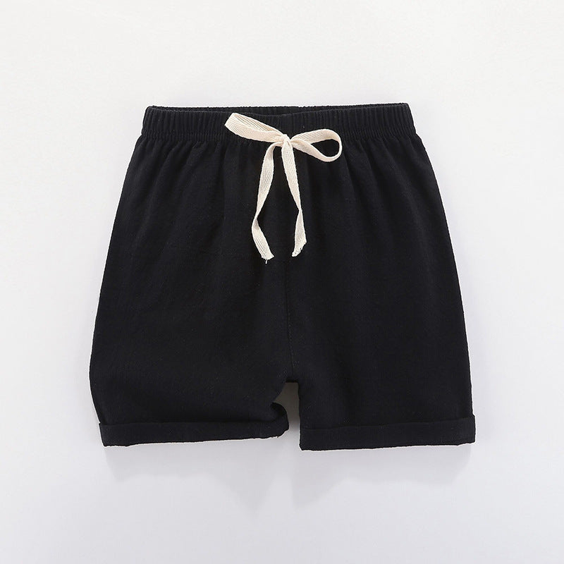 Children's shorts thin pure cotton and linen baby boys and girls outerwear pants shorts hot beach Da Maoren