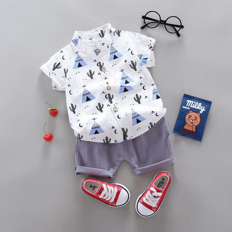 Cross-border children's clothing source manufacturers wholesale summer Korean version of thin baby suits cartoon trendy casual two-piece suits