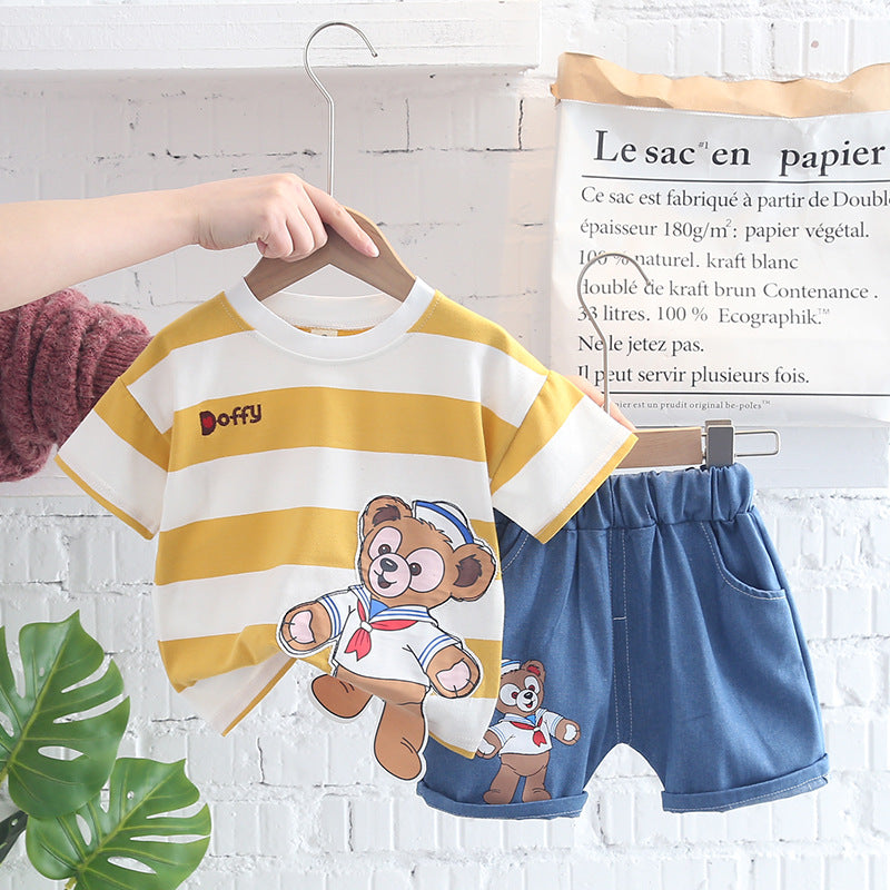 2023 children's clothing summer new style children's clothing boys baby infant suit T-shirt short-sleeved two-piece suit Korean version cross-border