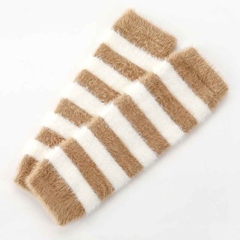 Autumn and winter baby leggings children's knee socks thick imitation mink velvet warm crawling loose striped long tube baby socks