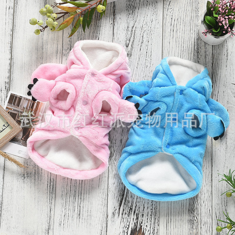 HONGHONG Stitch transformation costume winter flannel pet clothing cute two-legged dog clothes