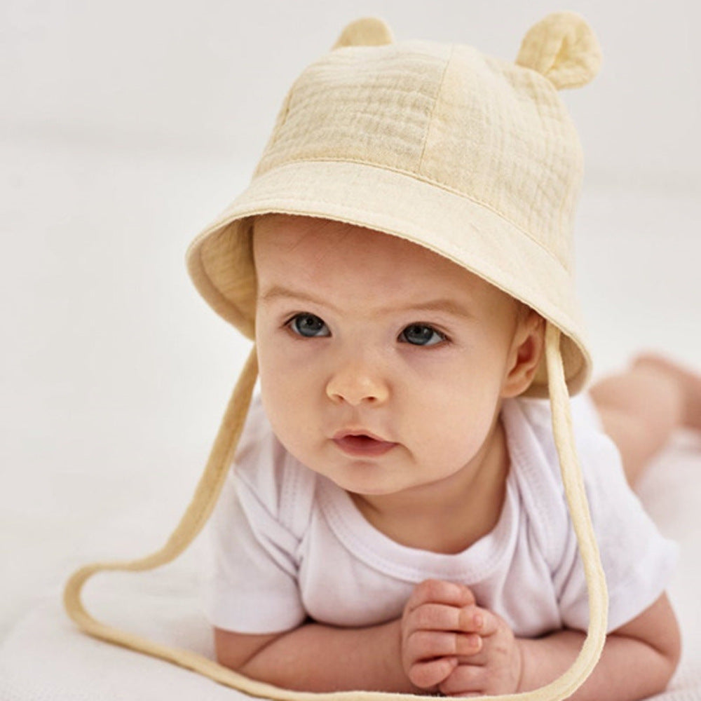 INS Baby Pure Cotton Bucket Hat European and American Baby New Rabbit Ears Bucket Hat Solid Color Sun Hat Cross-Border 3-12m