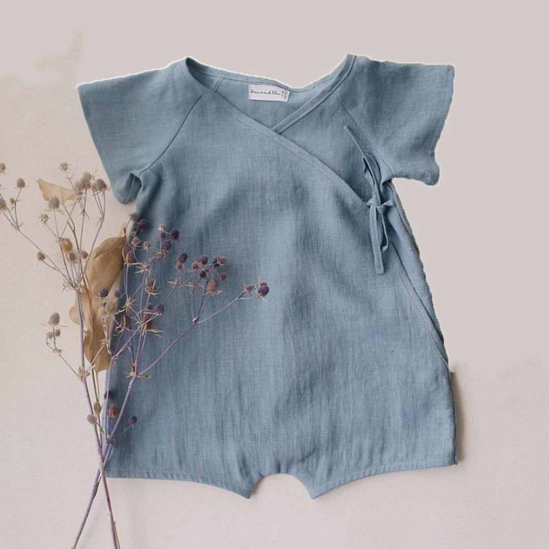 Spot ins best-selling cotton and linen romper boy monk lace jumpsuit cross-border baby infant short-sleeved Japanese style and