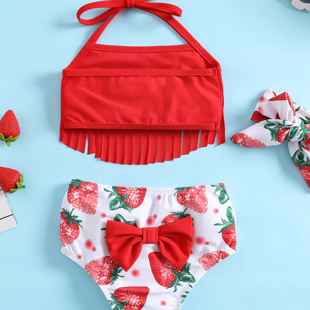 2024 summer new style girls baby girl split sports swimsuit tassel 3-piece set hot spring manufacturer wholesale