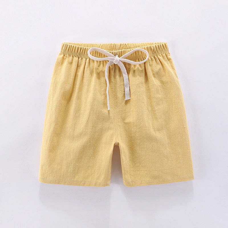 Children's shorts thin pure cotton and linen baby boys and girls outerwear pants shorts hot beach Da Maoren