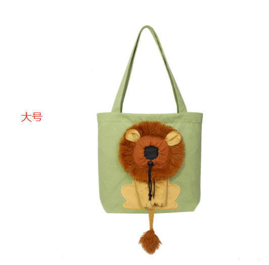 New outcropping lion-shaped shoulder bag cat and dog small pet canvas out-going tote bag pet bag