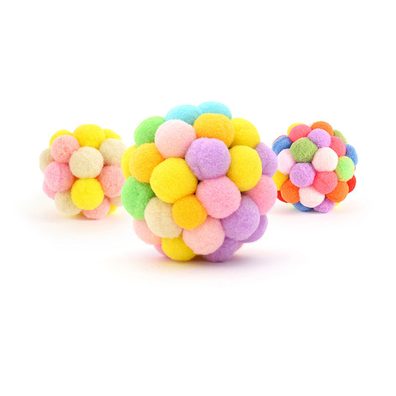 Pet supplies toy ball set colorful handmade bell elastic ball self-hilarious scratch-resistant and bite-resistant plush cat toy