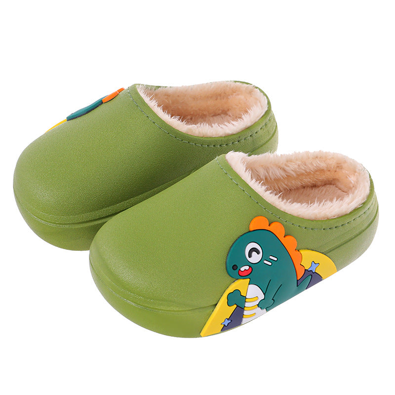 Winter waterproof, non-slip and warm for kids girls cartoon parent-child furry boys baby children cotton slippers