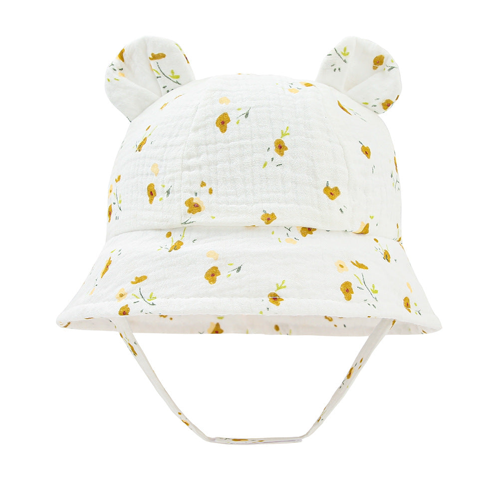 INS Baby Pure Cotton Bucket Hat European and American Baby New Rabbit Ears Bucket Hat Solid Color Sun Hat Cross-Border 3-12m