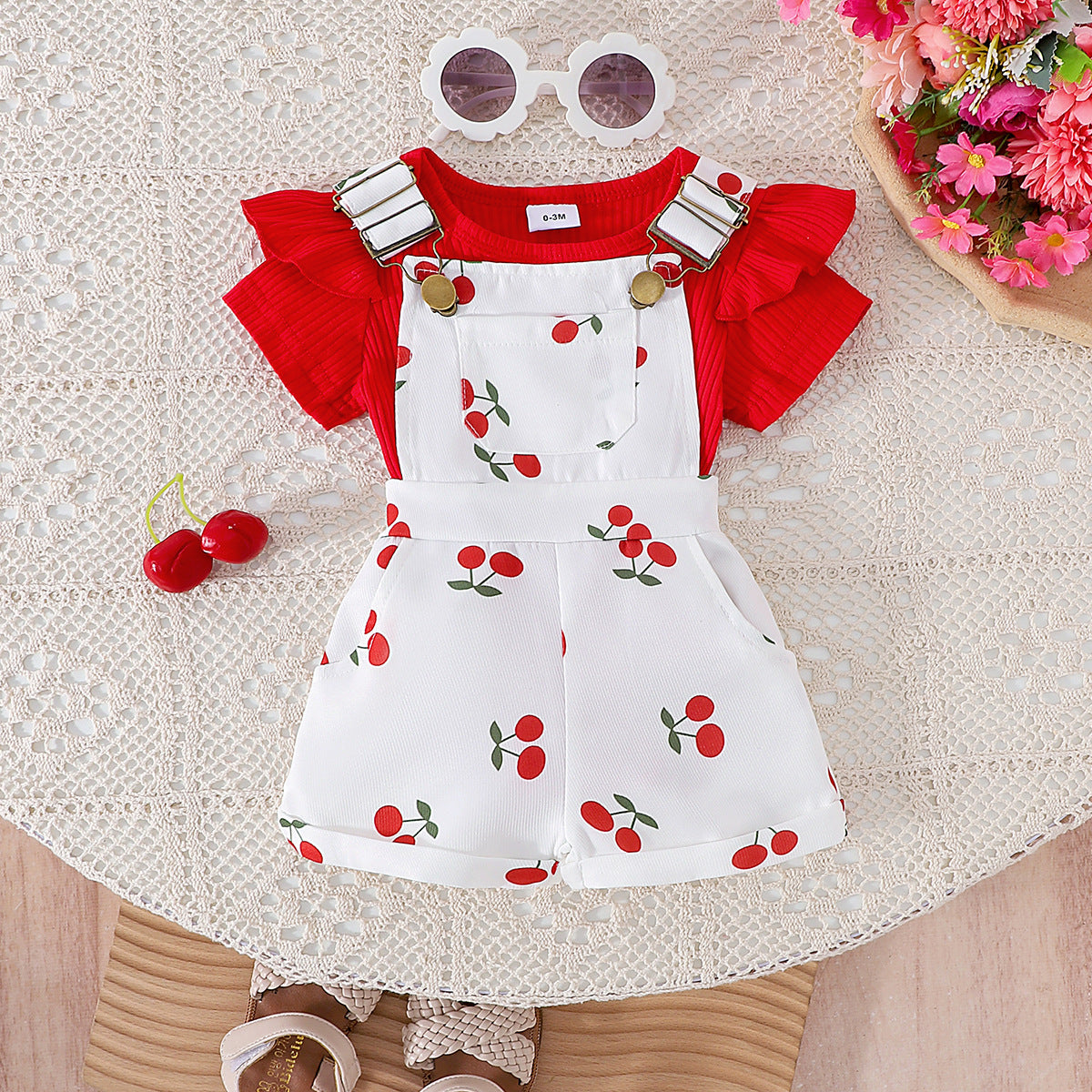 Foreign trade cross-border European and American summer baby girl suits infant and toddler flying sleeve short-sleeved romper printed overalls
