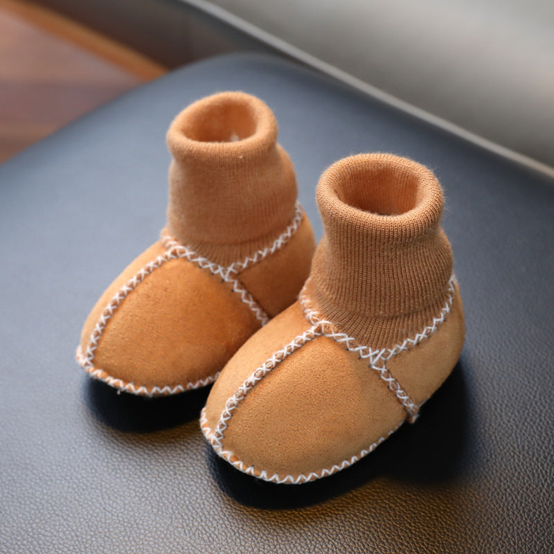 Sheepskin and fur integrated baby shoes and socks keep warm and velvet autumn and winter baby cotton shoes soft soles will not fall off toddler shoes newborn