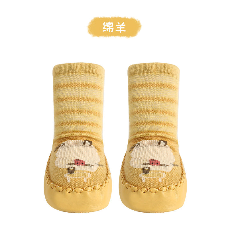 Thin cotton breathable cartoon baby toddler shoes socks infant toddler children dotted floor socks mesh tube leather bottom socks