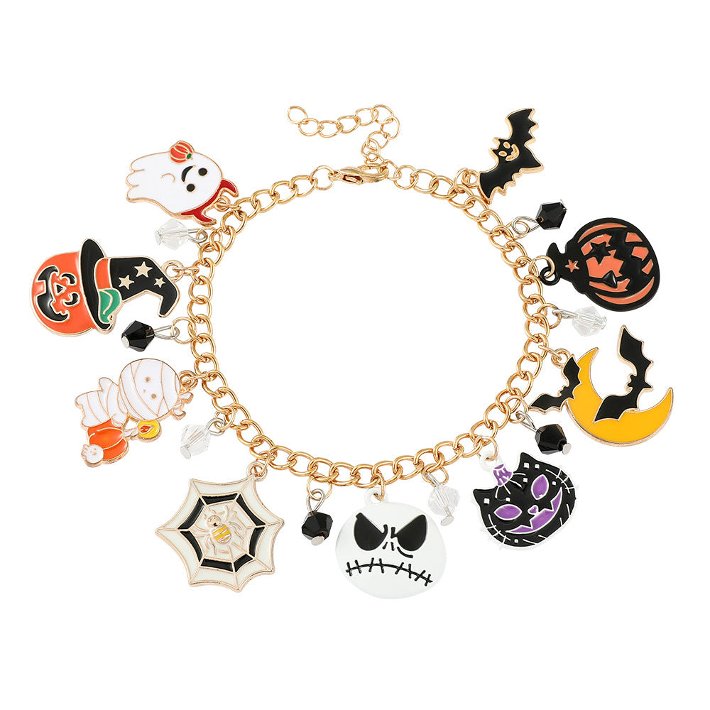 Amazon New Halloween Combination Bracelet Pumpkin Head Spider Bat Ghost Pendant Holiday Decoration Gift