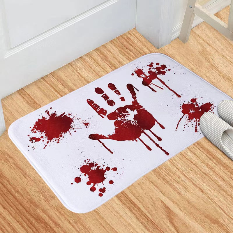 temu Amazon Halloween horror blood red footprints floor mats home bathroom entrance door mats absorbent non-slip mats