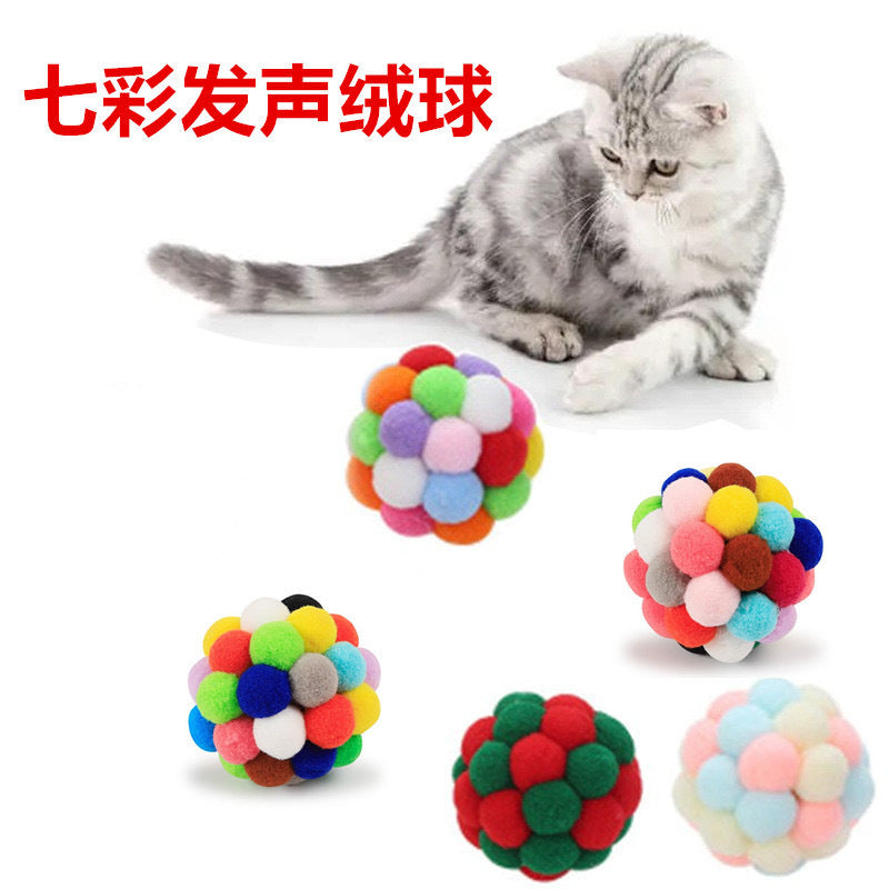 Pet supplies toy ball set colorful handmade bell elastic ball self-hilarious scratch-resistant and bite-resistant plush cat toy