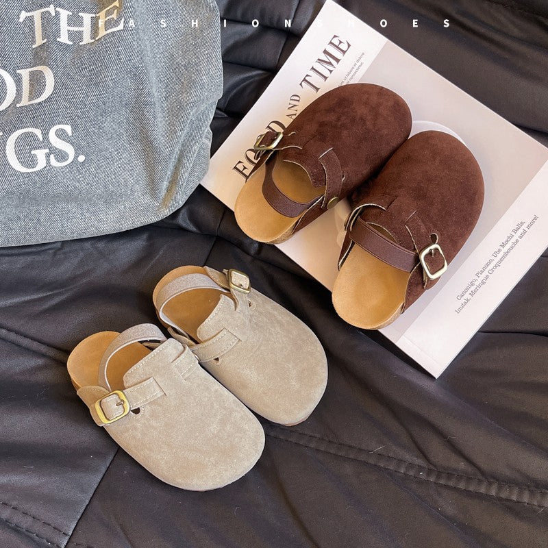 Korean version of girls' soft sole Birkenstocks soft sole empty back one-strap slippers children's grandma shoes round toe baby princess shoes