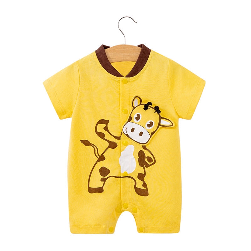 Baby jumpsuit summer clothes baby short-sleeved clothes ins style newborn cartoon animal crawling cotton romper