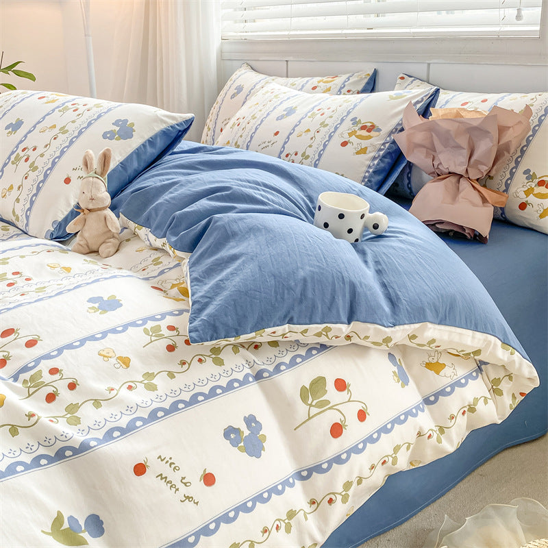 A-grade mother and baby grade four-piece set double-layer yarn pure washed cotton full quilt cover ins style bed sheet dormitory bed sheet 4 three-piece set