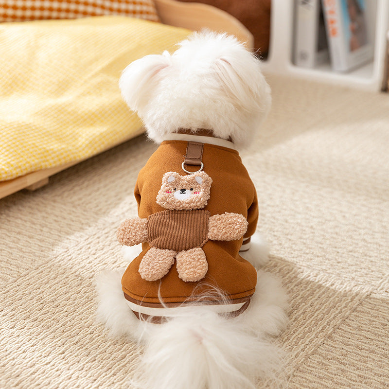 New autumn and winter Korean version dog cute cartoon small and medium-sized dog bear sweatshirt cat Teddy pet dog clothes