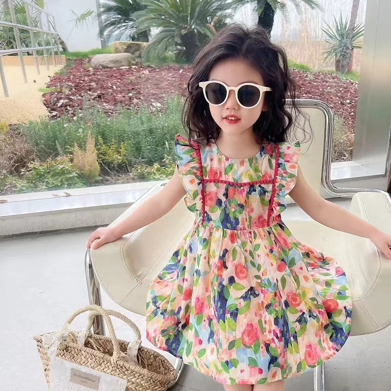 Girls summer dress 2023 new style baby princess dress summer girl children's clothing printed children's skirt